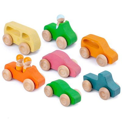 Fidtoy 10 Piece Wooden Rainbow Car Set -Open ended wooden toys