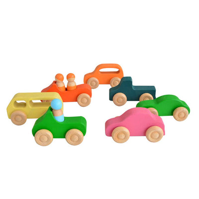 Fidtoy 10 Piece Wooden Rainbow Car Set -Open ended wooden toys
