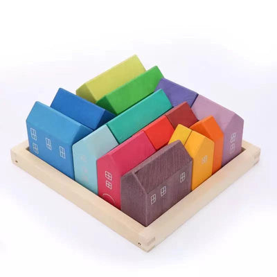 Fidtoy Little Houses Wooden Building Block Set 15 Pieces