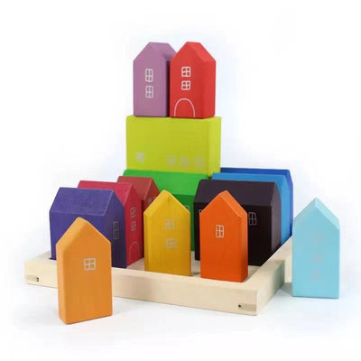 Fidtoy Little Houses Wooden Building Block Set 15 Pieces