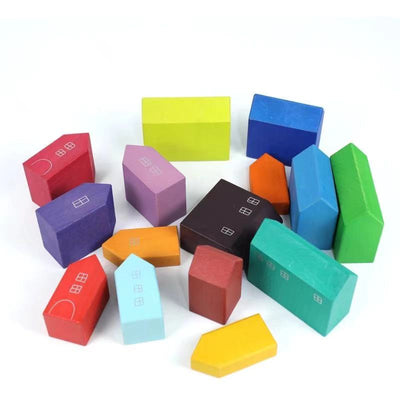 Fidtoy Little Houses Wooden Building Block Set 15 Pieces