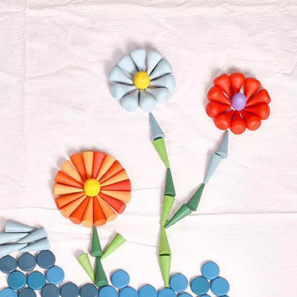 Rainbow Wooden Loose Parts with Tray - Open ended wooden toys