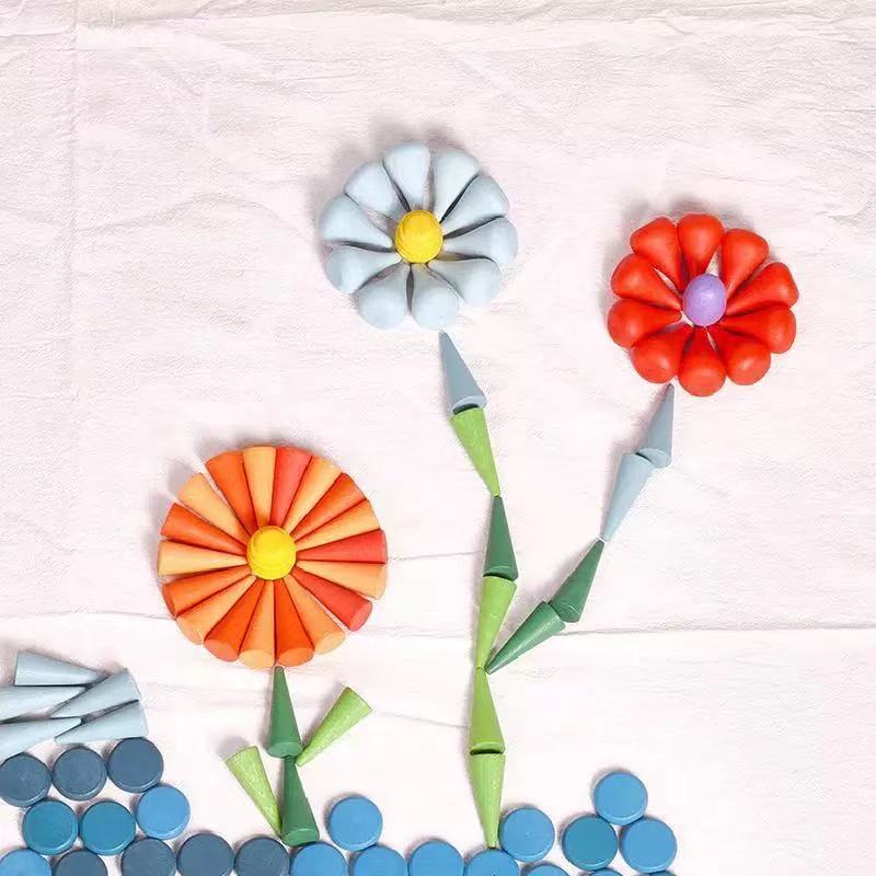 Rainbow Wooden Loose Parts with Tray - Open ended wooden toys