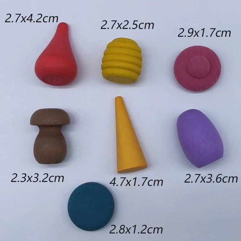 Rainbow Wooden Loose Parts with Tray - Open ended wooden toys