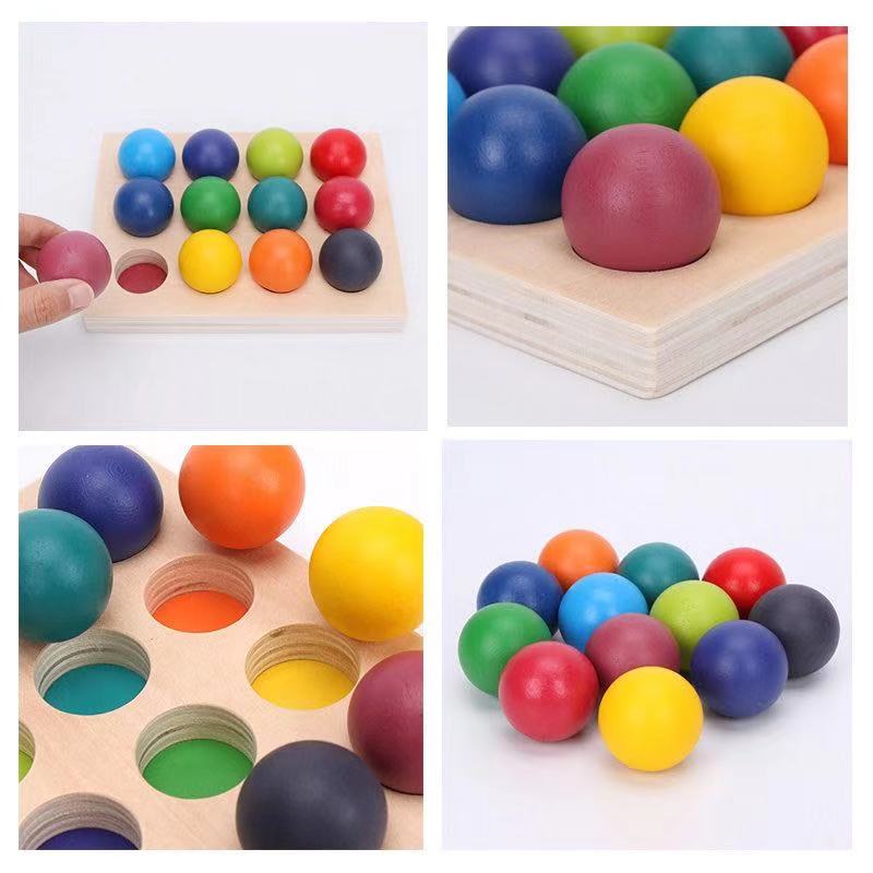 12 Piece Rainbow Wooden Balls Set - Best Montessori Toys