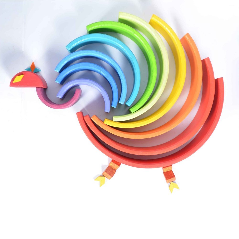 12 Piece Large Rainbow Wooden Stacking Toy- Open ended wooden toys