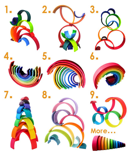 12 Piece Large Rainbow Wooden Stacking Toy- Open ended wooden toys