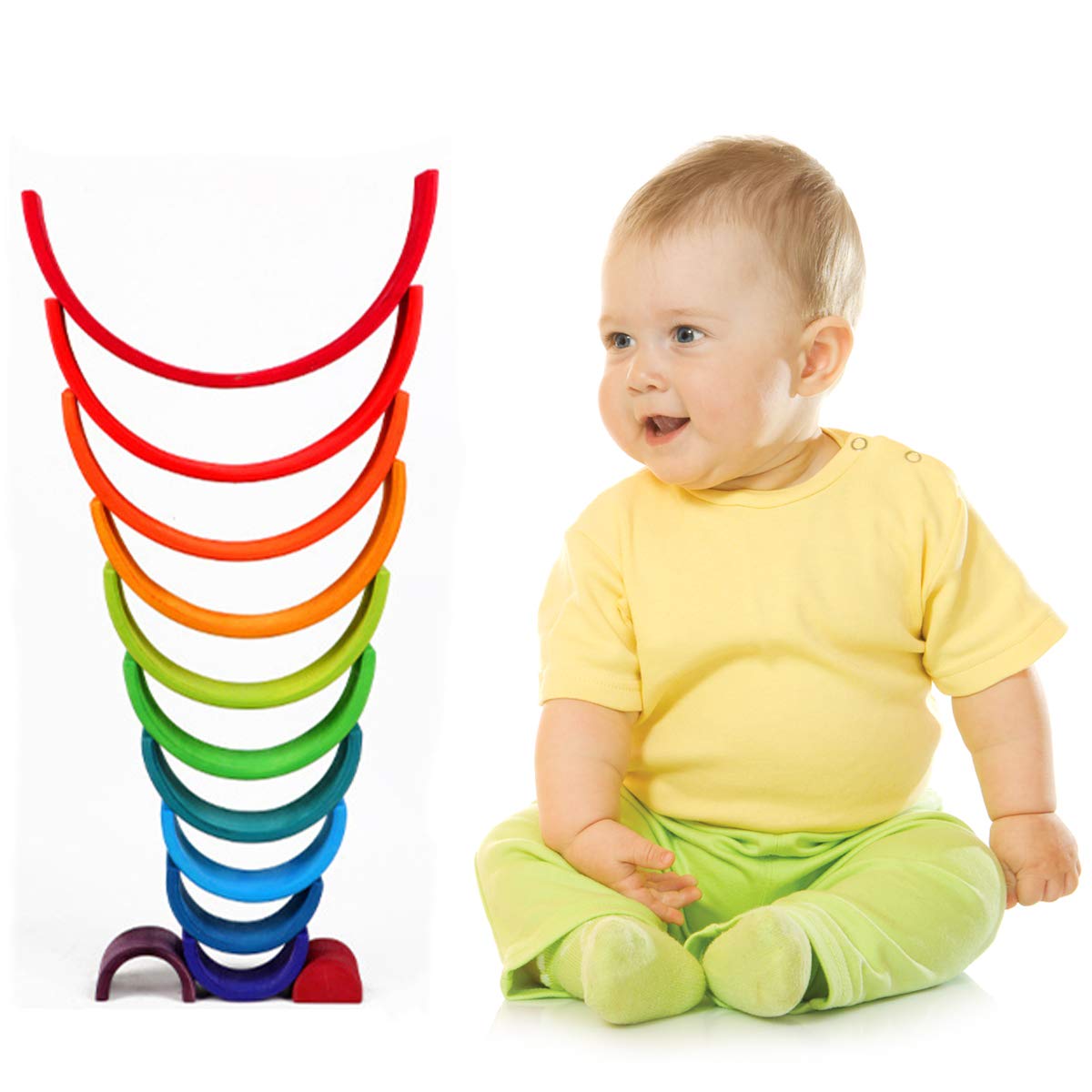12 Piece Large Rainbow Wooden Stacking Toy- Open ended wooden toys