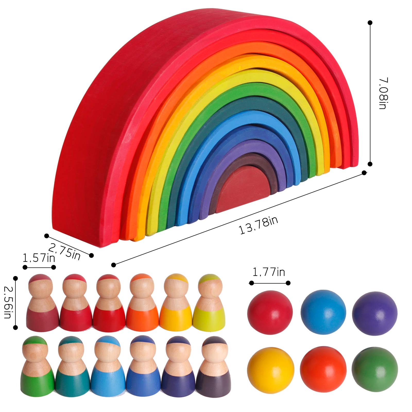 Wooden Rainbow Toys Set - Open endend play collection