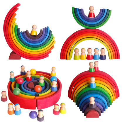 Wooden Rainbow Toys Set - Open endend play collection
