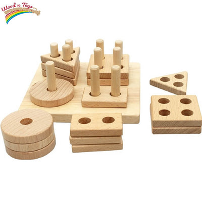Juguete de aprendizaje de madera apilable y con clasificador de formas Fidtoy