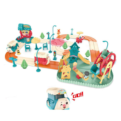 Kids Cartoon Electric Toy Train Amusement Park Track Car with Music | Bacha Toys