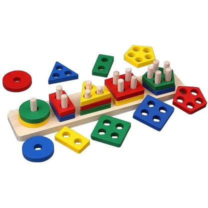 5 Pcs Shape Tray Wooden Box – Educational Sorting Toy for Kids | Bacha Toys