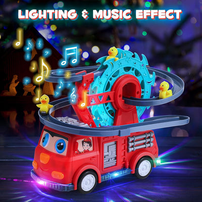 Wagon de Pompier Rail Canard Toboggan Pivotant | Jouet Musical et Lumineux pour Enfants - Jouets Bacha