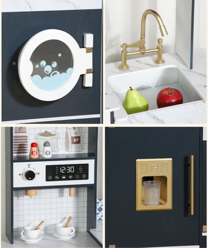 Wooden Pretend Play Kitchen Set with Coffee Maker, Oven & Washing Machine – 120 cm Large Montessori Playset for Kids