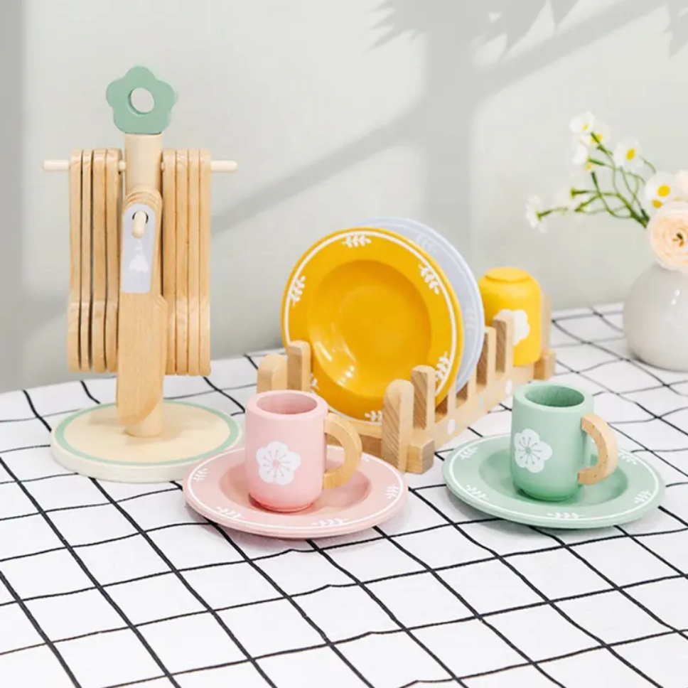 Wooden Toy - Tableware Set Plates Dishes Color Matching Spoons