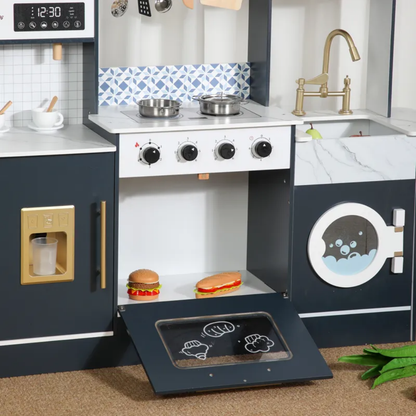 Wooden Pretend Play Kitchen Set with Coffee Maker, Oven & Washing Machine – 120 cm Large Montessori Playset for Kids