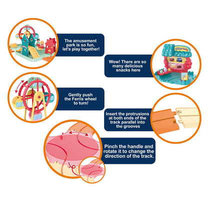 Kids Cartoon Electric Toy Train Amusement Park Track Car with Music | Bacha Toys