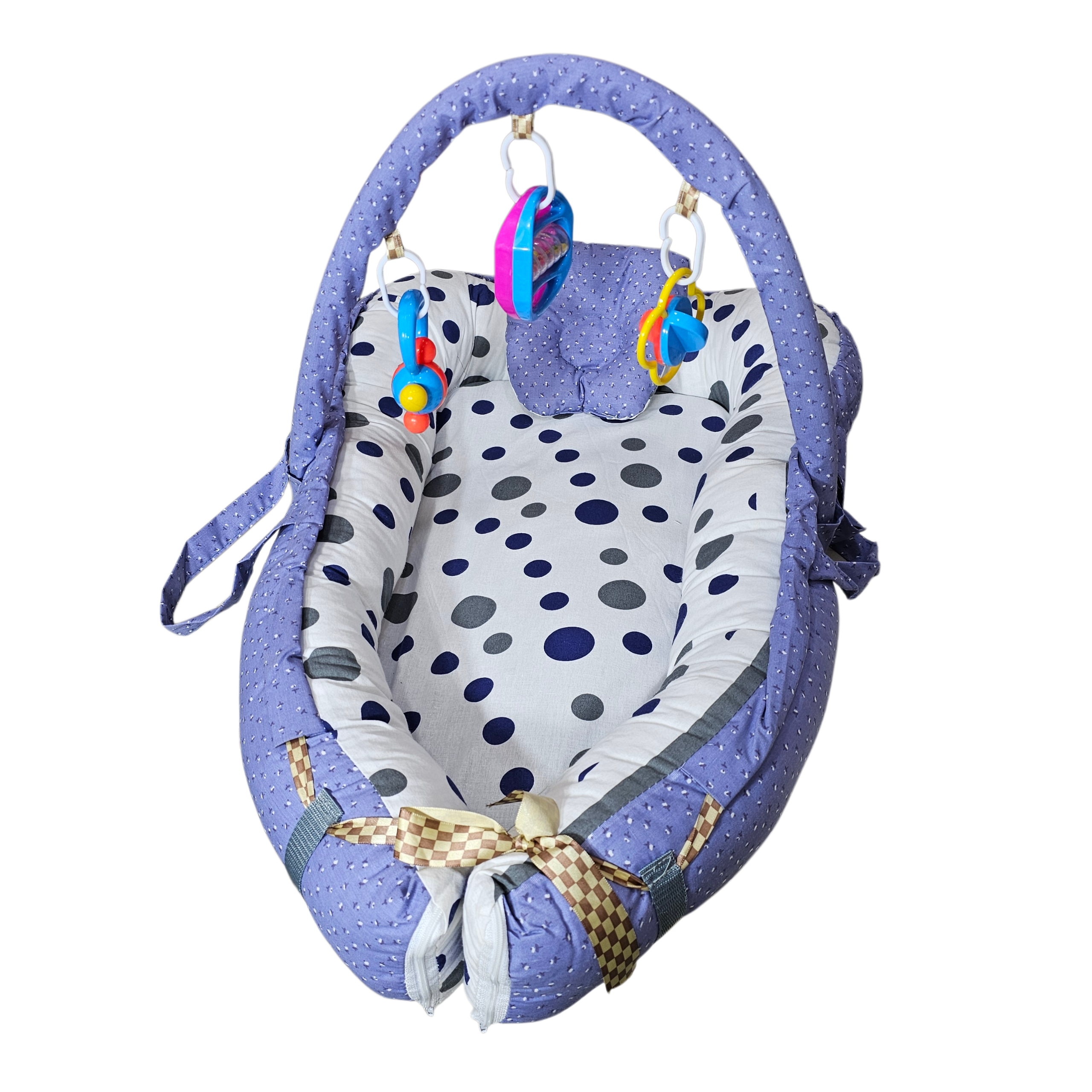 Baby Bedset with Rattles & Head Cushion – Cotton Fabric | Comfortable & Safe | Bacha Toys