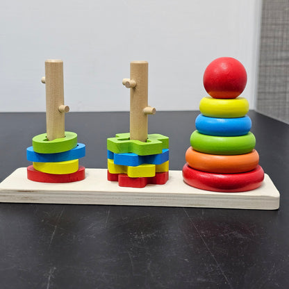 Rainbow Three Column Tower – Montessori Wooden Stacking Toy | Bacha Toys