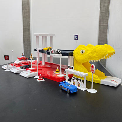 Driven to Win – Cars Parking Lot Playset with 4 Cars, Gas Station & Service Station | Bacha Toys