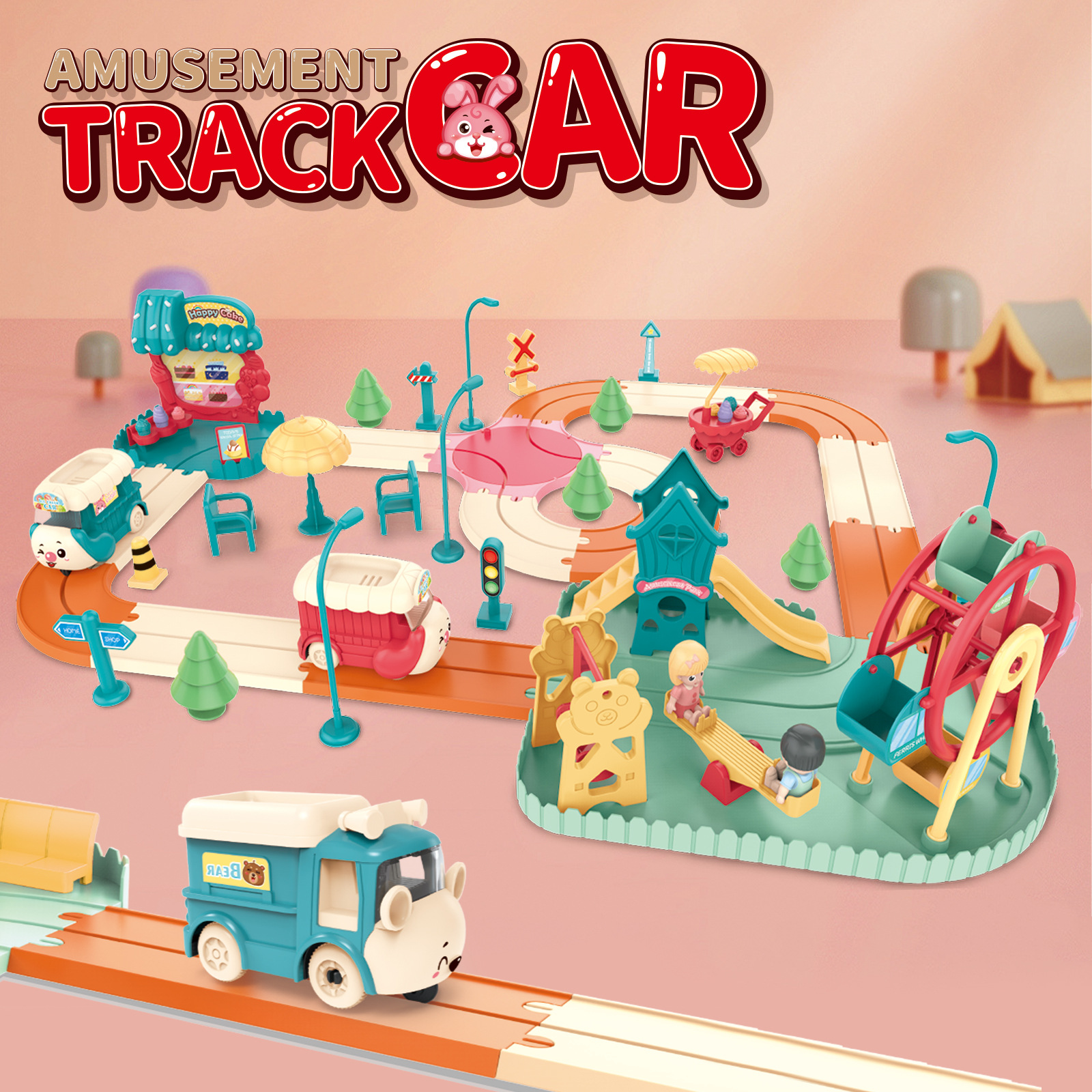 Kids Cartoon Electric Toy Train Amusement Park Track Car with Music | Bacha Toys