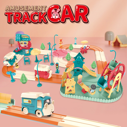 Kids Cartoon Electric Toy Train Amusement Park Track Car with Music | Bacha Toys