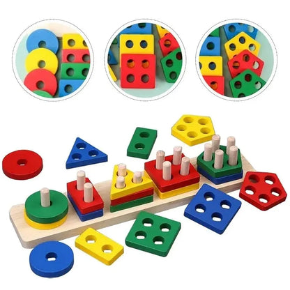 5 Pcs Shape Tray Wooden Box – Educational Sorting Toy for Kids | Bacha Toys