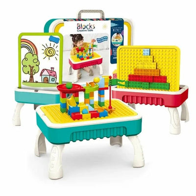 Fidtoy 3 In 1 Multifunctional Briefcase Building Blocks Table, Plastic Portable Building Table and Drawing Board Set, Fine Motor Creative Play Toy Ages 3+
