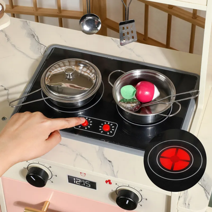 Premium Wooden Pretend Play Kitchen Set with Washer, Coffee Maker, Toaster & Dessert Tray – Montessori Role Play Cooking Set (No Real Water)