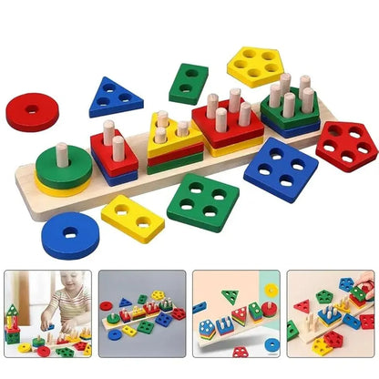 5 Pcs Shape Tray Wooden Box – Educational Sorting Toy for Kids | Bacha Toys
