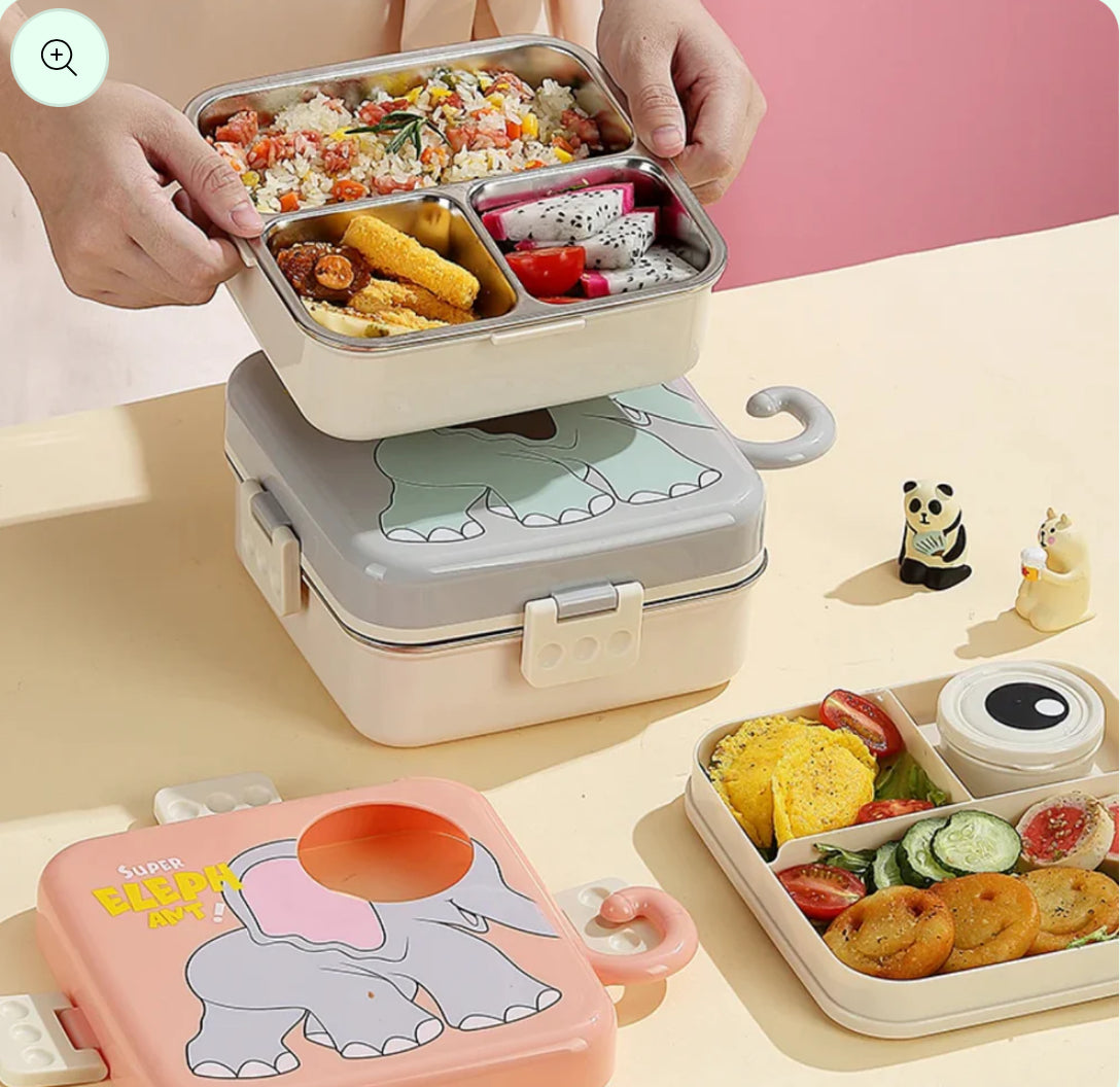 Super Elephant Stainless Steel Lunch Box – Double-Decker Delight | Bacha Toys
