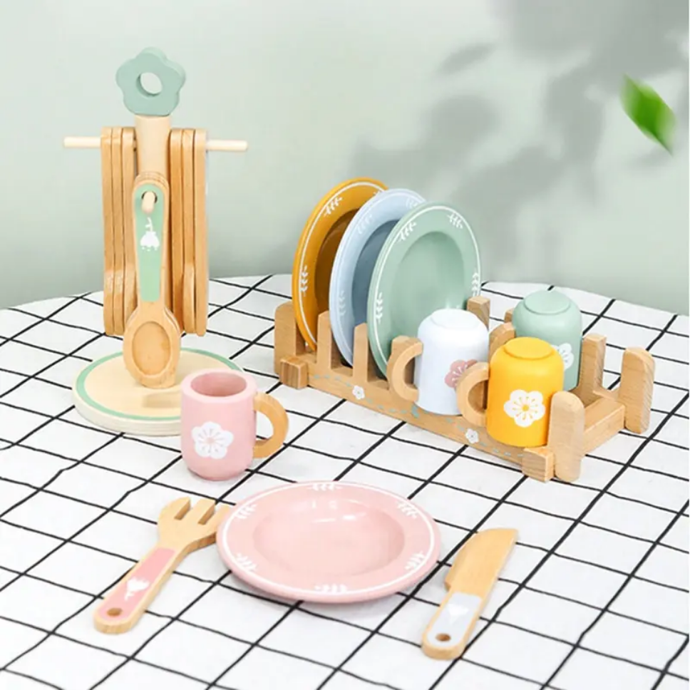 Wooden Toy - Tableware Set Plates Dishes Color Matching Spoons
