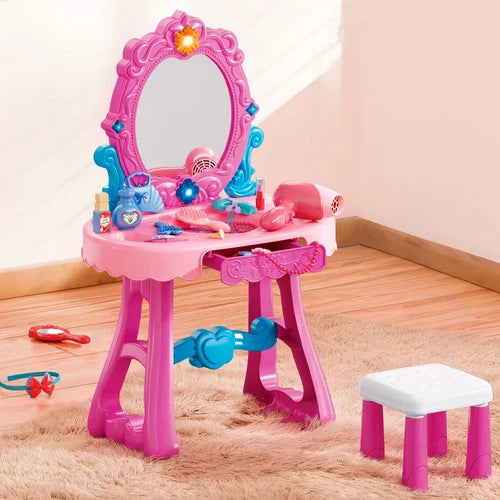 Kids Dressing Table with Stool & Makeup Accessories – Princess Vanity Set - Bacha Toys