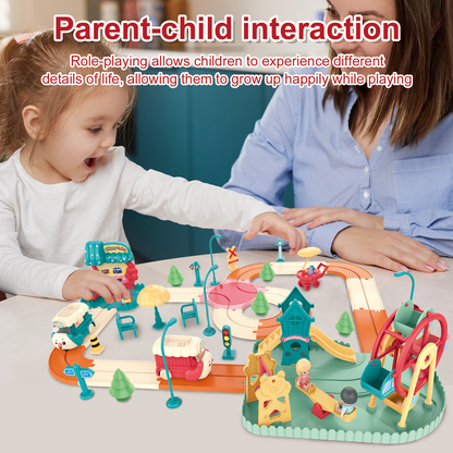 Kids Cartoon Electric Toy Train Amusement Park Track Car with Music | Bacha Toys