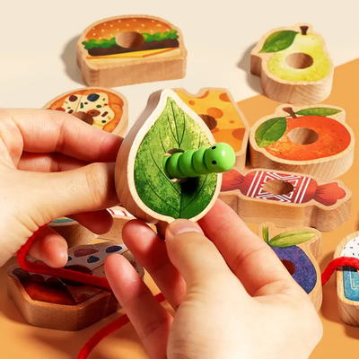 Greedy Caterpillar Wooden Lacing Toy | Montessori Fine Motor Skill Learning Game for Toddlers