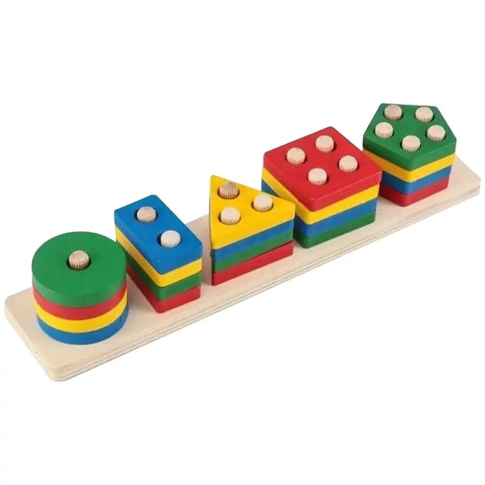 5 Pcs Shape Tray Wooden Box – Educational Sorting Toy for Kids | Bacha Toys