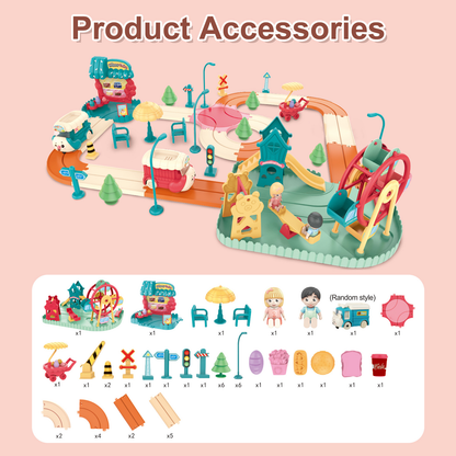 Kids Cartoon Electric Toy Train Amusement Park Track Car with Music | Bacha Toys