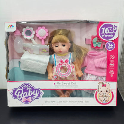 My Baby My Sweet Doll – Soothing Sleep Doll with 16 Sounds & Accessories | Bacha Toys