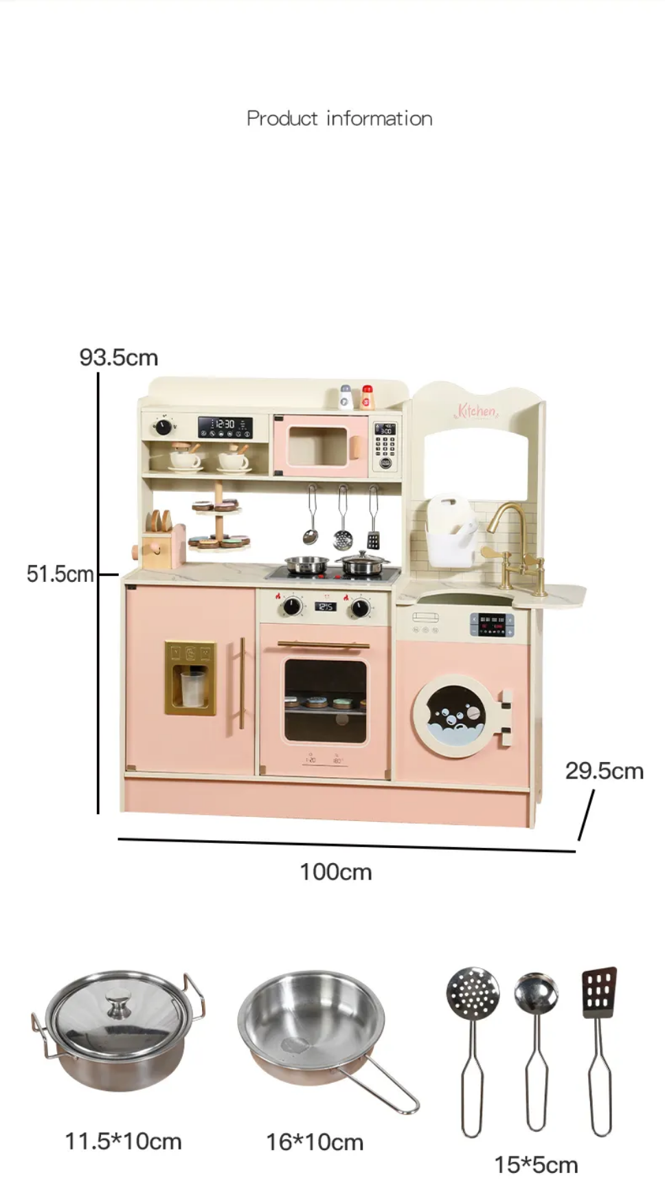 Premium Wooden Pretend Play Kitchen Set with Washer, Coffee Maker, Toaster & Dessert Tray – Montessori Role Play Cooking Set (No Real Water)