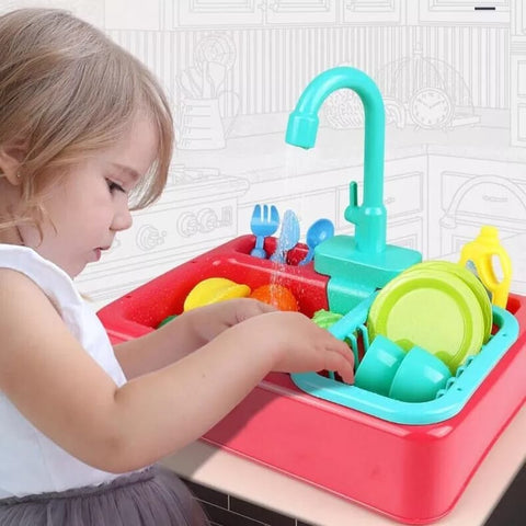 Electric Dishwasher Kitchen Sink Toy Set with Running Water | Bacha Toys