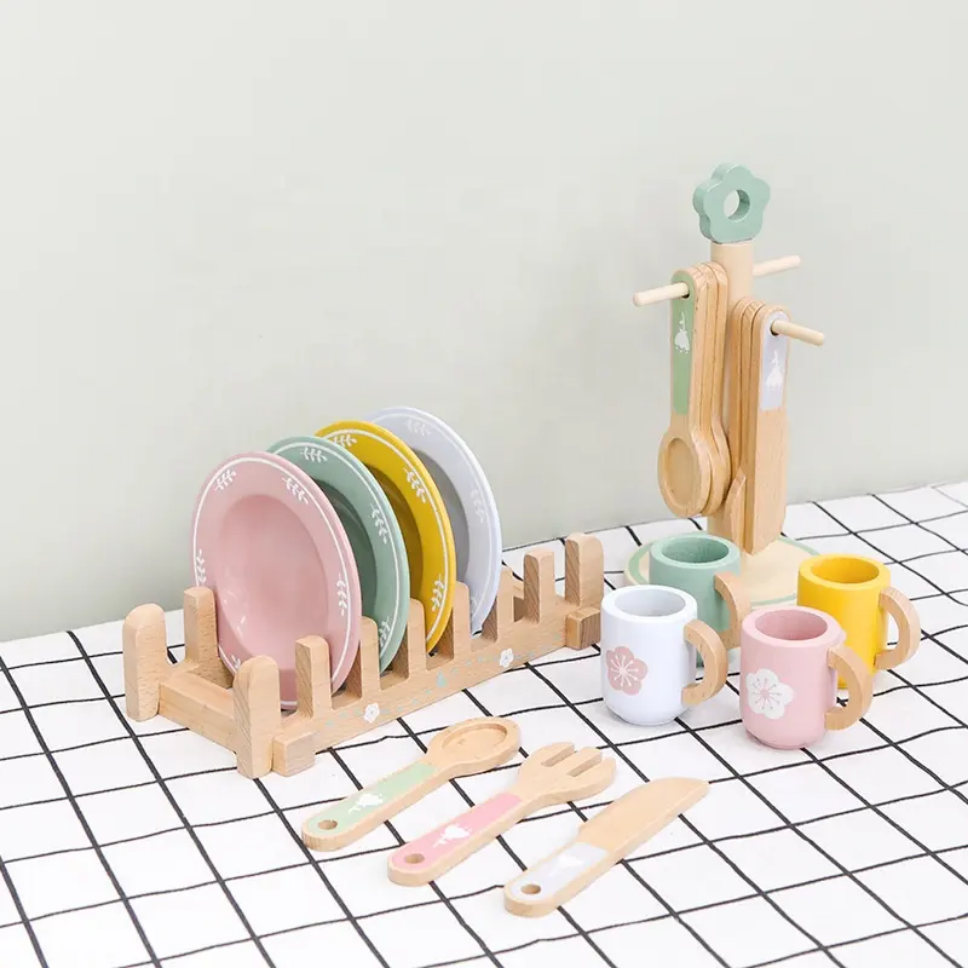 Wooden Toy - Tableware Set Plates Dishes Color Matching Spoons