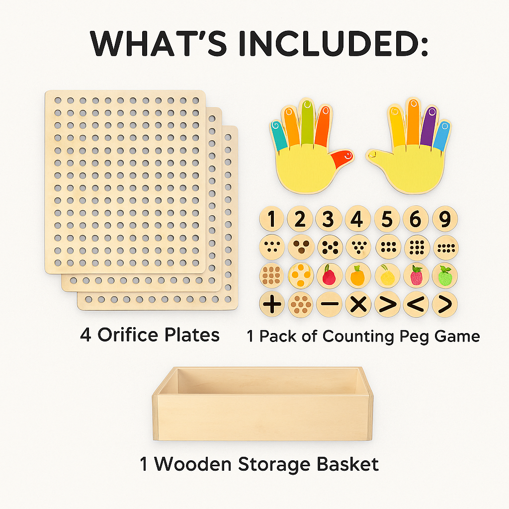 Wooden Sensory Wall Panel | Montessori Counting Pegboard Complete Wall System
