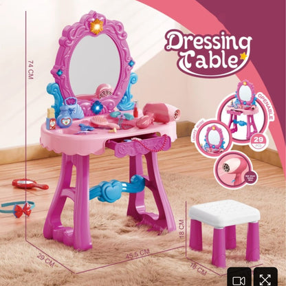 Kids Dressing Table with Stool & Makeup Accessories – Princess Vanity Set - Bacha Toys