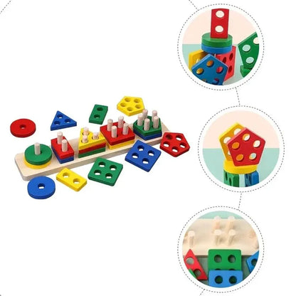 5 Pcs Shape Tray Wooden Box – Educational Sorting Toy for Kids | Bacha Toys