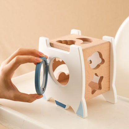 Wooden Rocket Themed Shape Sorter - Color and Shape Recognition Toy for Toddlers