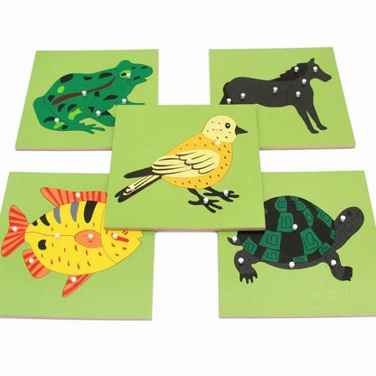 Montessori  Animal Puzzles Turtle Bird Frog Horse Fish Rooster Ladybug Butterfly Wooden Educational Preschool Kindergarten Toy
