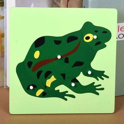 Montessori  Animal Puzzles Turtle Bird Frog Horse Fish Rooster Ladybug Butterfly Wooden Educational Preschool Kindergarten Toy