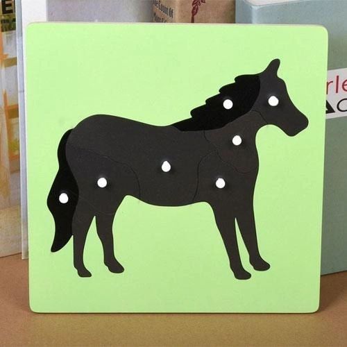 Montessori  Animal Puzzles Turtle Bird Frog Horse Fish Rooster Ladybug Butterfly Wooden Educational Preschool Kindergarten Toy