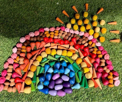 Wooden Rainbow Colour Mandala Loose Parts Set Assorted Styles